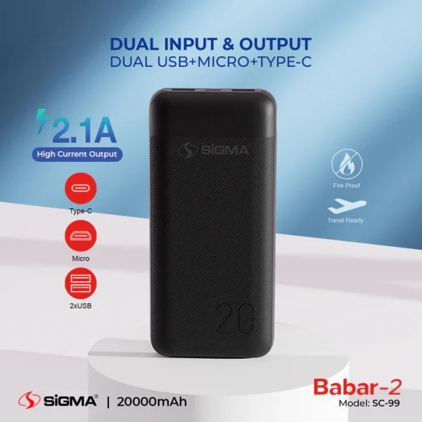 SIGMA BABAR-2 POWER BANK 20000 MAH SC-99